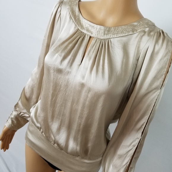 White House Black Market Tops - WHBM Long Sleeve Gold Silk Blouse